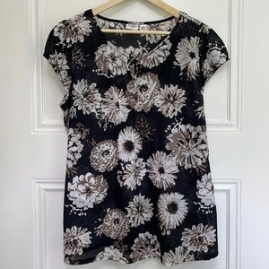 Cotton Floral Tunic Top White and Tan On Black Cato 18W 20W 1X